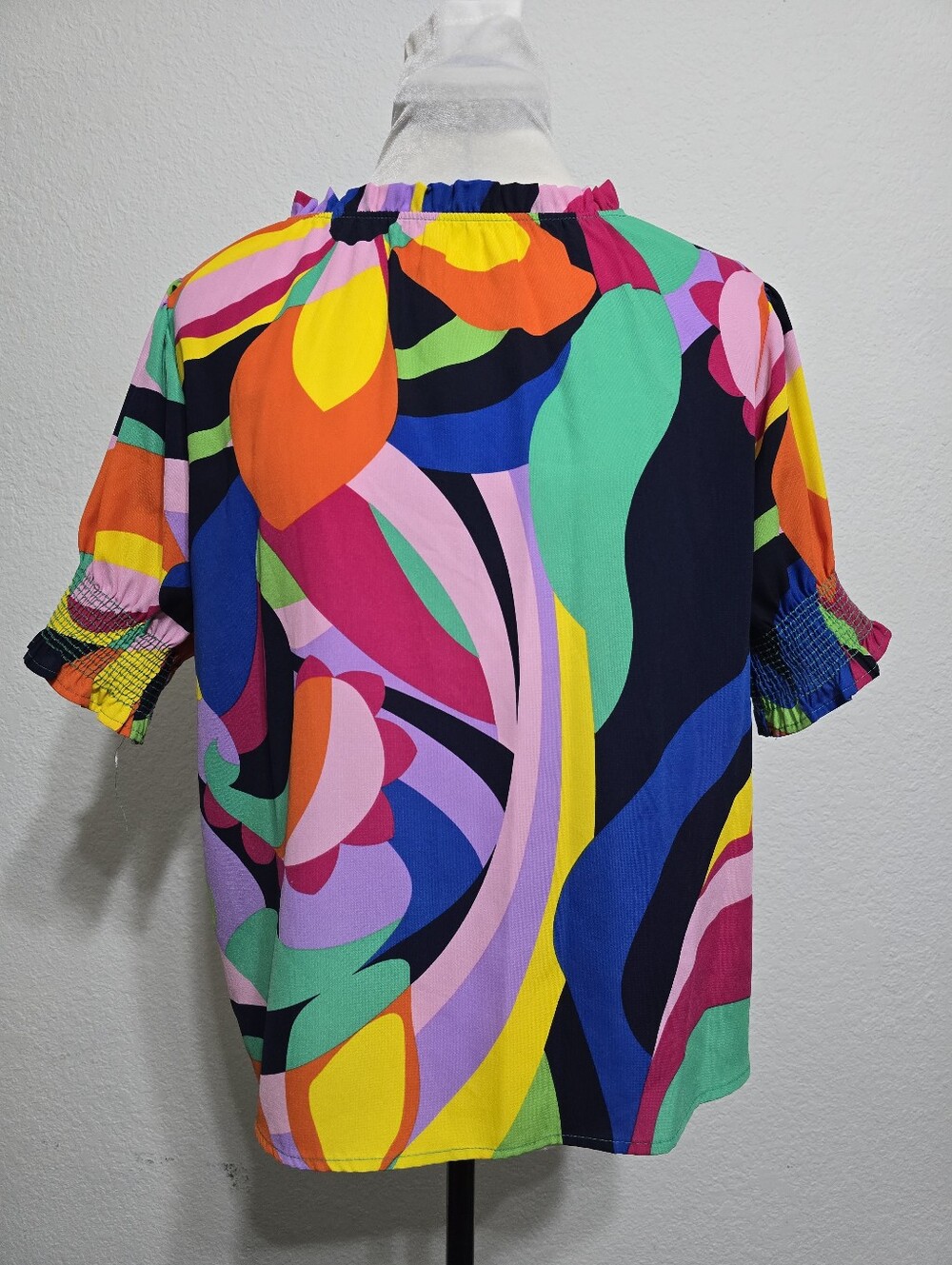 Ces Femme Bright Colorful Blouse Top L Abstract Floral Dopamine Art Deco Retro